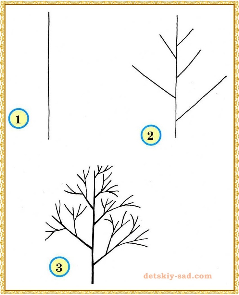 Урок рисования дерева без листьев
