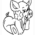 Раскраска свинья с цветочком