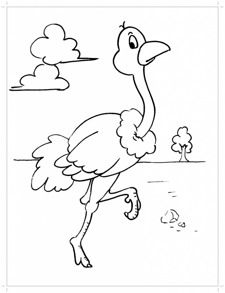 Сюжет из мультфильма с раскраской страуса