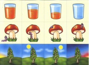 Карточки со стаканом, грибком и солнечным днем для детского сада