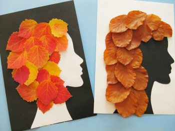 Аппликация волосы девушки из осенних листьев