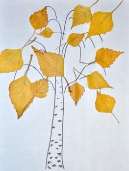 Применение желтых листьев в осенней аппликации дерево