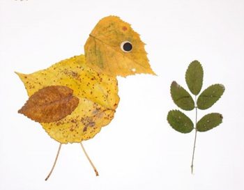 Изготовление аппликации птичка из желтых листьев