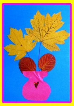 Аппликация ваза с цветами из осенних листьев