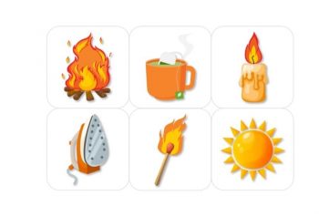 Квадратные карточки с горячими предметами для игры "Горячее или холодное?"