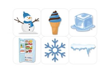 Квадратные карточки с холодными предметами для игры "Горячее или холодное?"