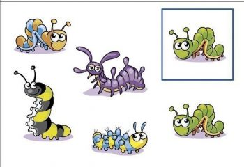 Карточка с гусеницами для игры на развитие внимания в детский сад