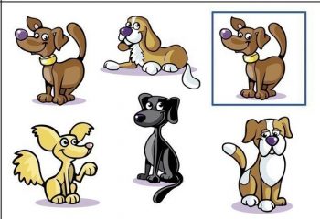 Карточка с собачками для игры на развитие внимания в детский сад