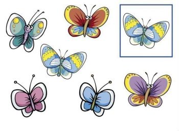 Карточка с цветными бабочками для игры на развитие внимания в детский сад