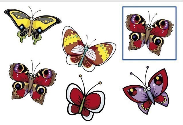 Карточка с бабочками для игры на развитие внимания в детский сад