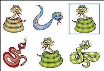Карточка со змеями для игры на развитие внимания в детский сад