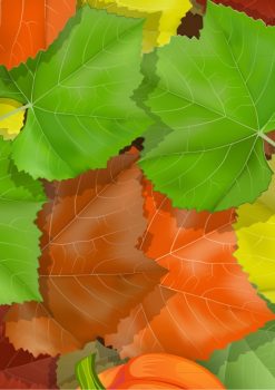 Фрагмент 4 фона "Осень" для детей с тыквами и цветными листочками