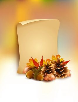 Фон для текста "Осень" с шишками и листьями