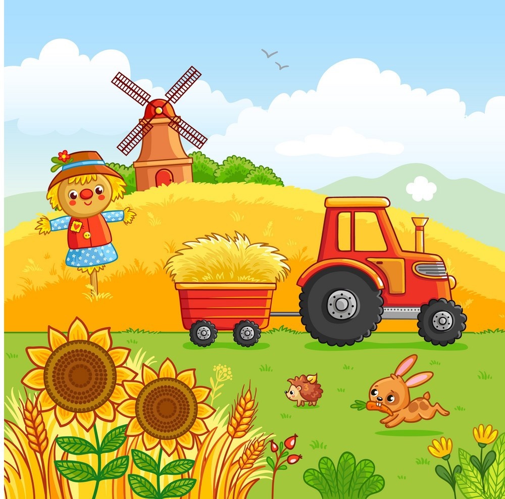 Трактор в поле для детей