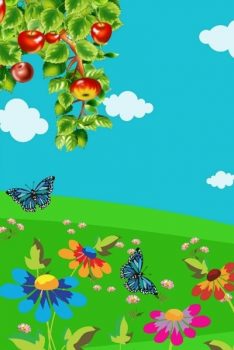 Фрагмент 1 детского фона с цветами и бабочками