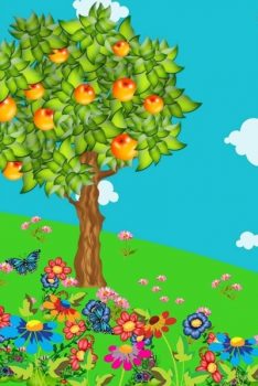 Фрагмент 1 фона с цветами и деревьями для детей