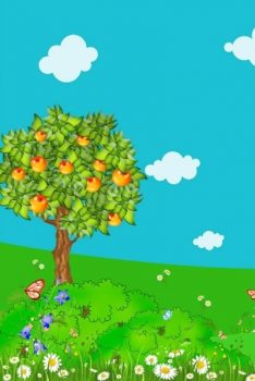 Фрагмент 1 фона с ромашками и деревьями для детей