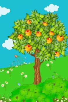 Фрагмент 3 фона с ромашками и деревьями для детей