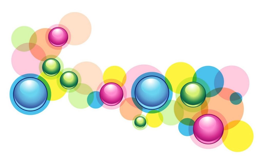 Абстракция с разноцветными пузырями на прозрачном фоне