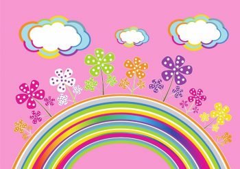 Фон для презентации с радугой, цветами и облаками