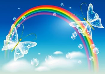 Фон на небе с бабочкой и радугой для детей