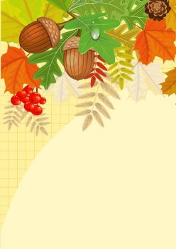 Фрагмент 1 фона с листьями и желудями для плаката золотая осень