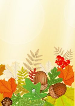 Фрагмент 4 солнечного фона с листьями и желудями для плаката золотая осень
