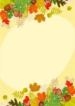 Фон золотая осень с дубовыми листочками и желудями