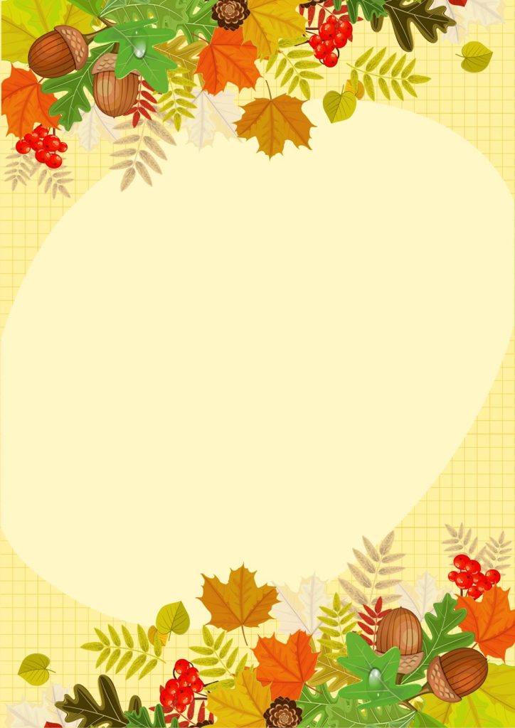 Фон золотая осень с дубовыми листочками и желудями