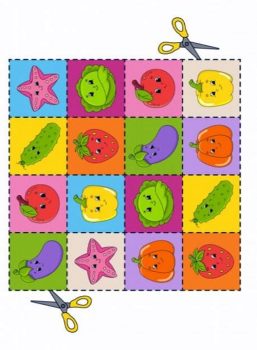 16 карточек для вырезания с овощами и фруктами