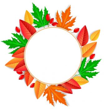 Зеленые и оранжевые листья на круглой рамке осень для оформления