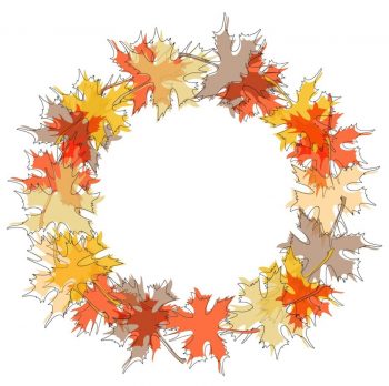 Круглая рамка осень с нарисованными листьями для детского сада