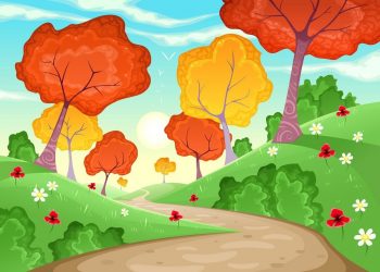 Нарисованный плакат осень и деревья