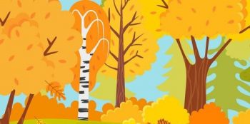 1 фрагмент плаката на тему осень с речкой в лесу