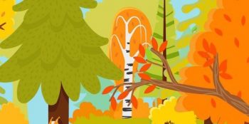 2 фрагмент плаката на тему осень с речкой в лесу