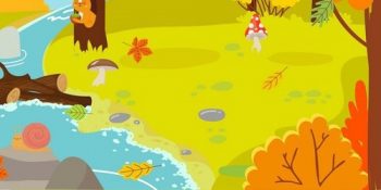 4 фрагмент плаката на тему осень с речкой в лесу
