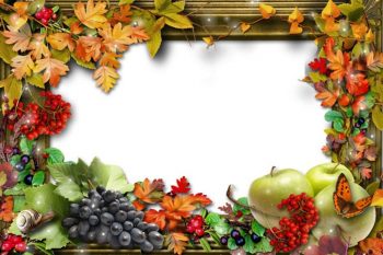 Прозрачная рамка осень с виноградом и фруктами