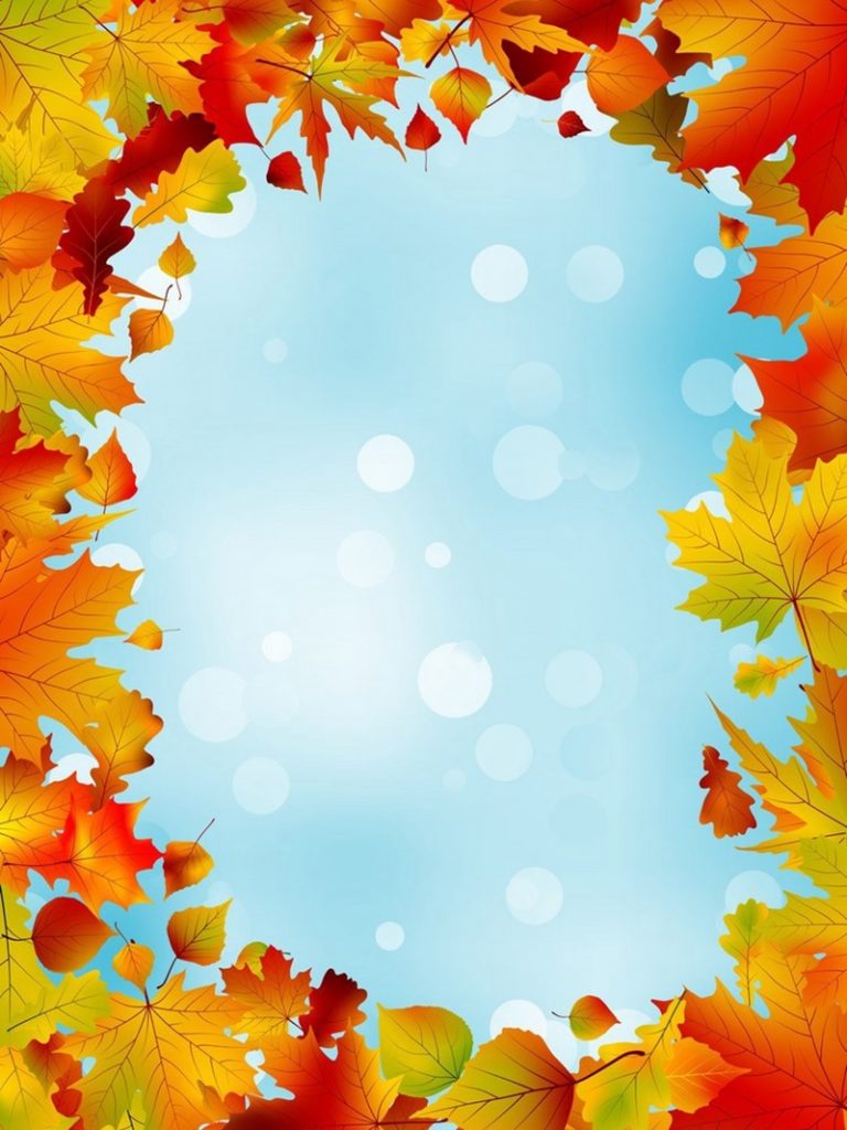 Рамка на тему "Осень" с сухими листьями на голубом фоне