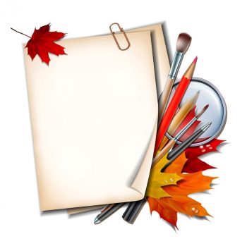 Школьный фон "Осень" с карандашами и осенними листьями