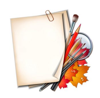 Школьный фон "Осень" с карандашами и красными листьями