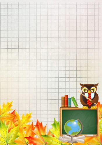 Школьный фон "Осень" в клеточку с осенними листьями и школьной доской