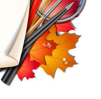 Фрагмент 4 плаката с карандашами и красными листьями