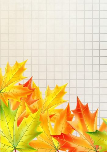 Фрагмент 3 плаката "Осень" в клеточку с осенними листьями и микроскопом
