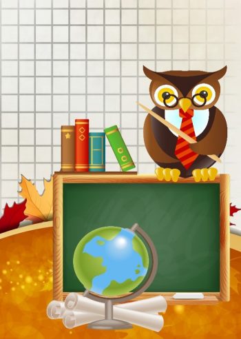 Фрагмент 4 плаката "Осень" в школу в клеточку с совой