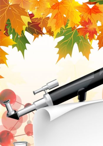 Фрагмент 1 школьного плаката "Осень" с листьями и глобусом