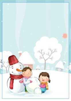 Зимний прозрачный фон дети и снеговик