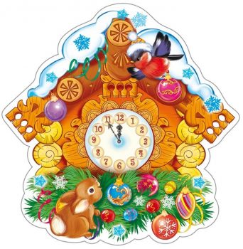 Новогодние часы с елочными игрушками и животными