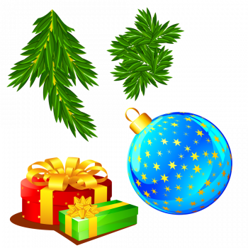 Новогодний подарок, елочная игрушка и ветка елки
