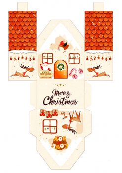 Шаблон новогоднего домика из картона