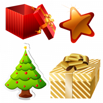 Коробки, елочка и звездочка - новогодние подарки